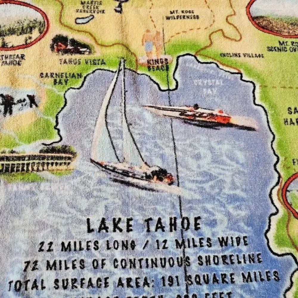 Lake Tahoe Map Beach Towel Travel Destination Tourist Tourism Vacation